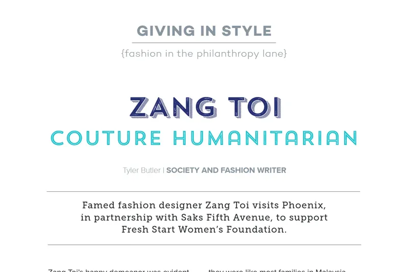 Giving in Style: Zang Toi and Fresh Start Women's Foundation