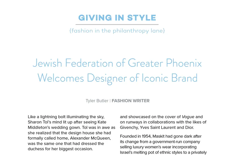 Jewish Federation of Greater Phoenix Welcomes Designer of Iconic Brand (Maskit)