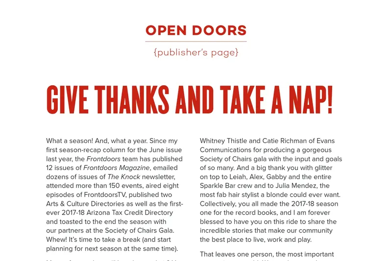 Publisher's column thanks to writers